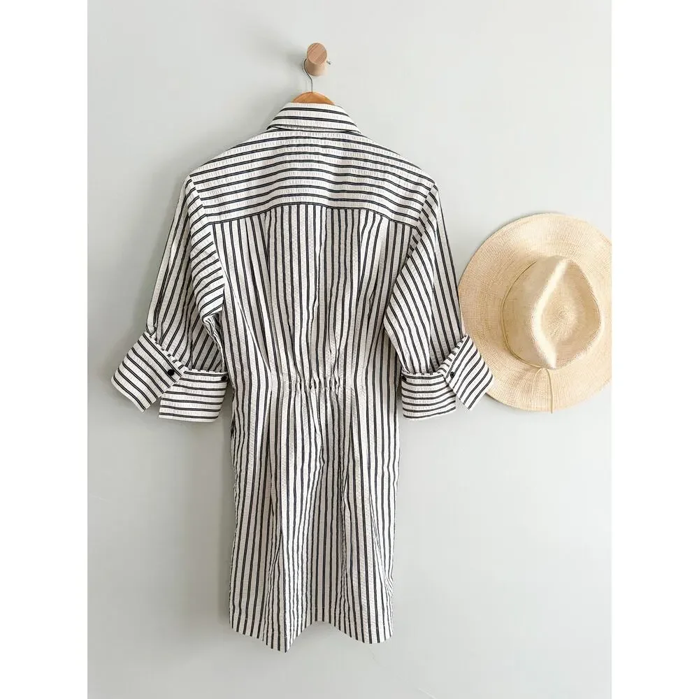Madewell | NWT Tucked Mini Shirtdress Grey Variegated Stripe | Sz 00 - Picture 11 of 12